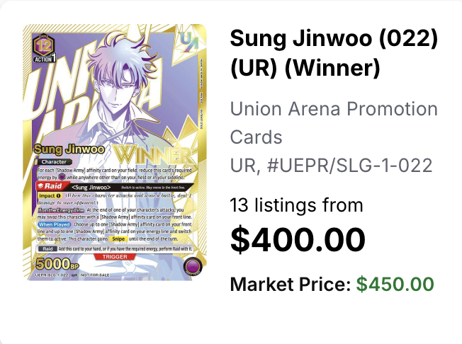 This Solo Leveling UNION ARENA Winner Card is Worth $450 — Joseph